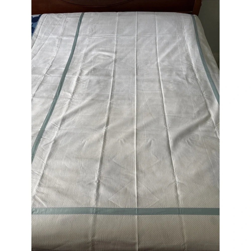 Look Linen‎ Co Twin Banded Duvet Cover White Blue Trim Cotton Portugal Luxury